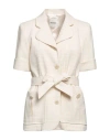 Sandro Woman Blazer Ivory Size 8 Cotton, Viscose, Acrylic, Polyamide In Blue