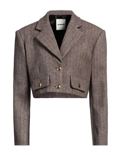 Sandro Woman Blazer Khaki Size 10 Wool, Polyamide, Acrylic, Alpaca Wool, Polyester In Beige