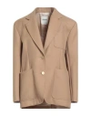 Sandro Woman Blazer Sand Size 10 Polyester, Virgin Wool In Brown