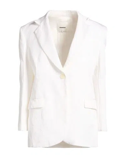 Sandro Woman Blazer White Size 8 Viscose, Linen, Cotton