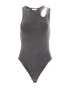 Sandro Woman Bodysuit Charcoal Size 3 Cotton, Elastane, Brass, Polyester, Glass In Gray