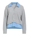 Sandro Layered Poplin And Cable-knit Wool-blend Cardigan In Gray