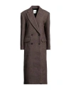Sandro Double-breasted Wool-blend Coat In Brown
