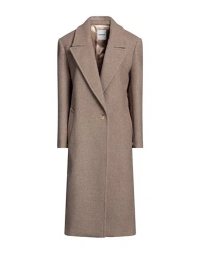 Sandro Woman Coat Khaki Size 8 Wool, Polyamide, Acrylic In Beige