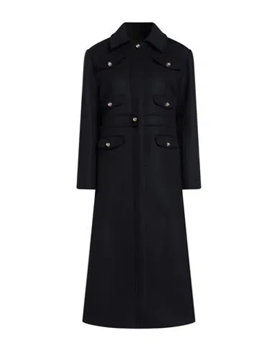 Sandro Woman Coat Midnight Blue Size 8 Wool, Polyamide In Black