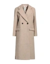 Sandro Woman Coat Sand Size 8 Cotton, Synthetic Fibers, Wool, Alpaca Wool In Beige