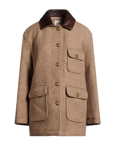 Sandro Woman Coat Taupe Size 0 Wool, Polyamide, Lambskin In Gray
