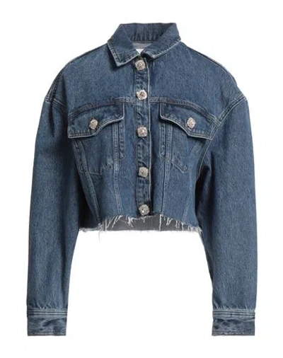 Sandro Woman Denim Outerwear Blue Size 10 Cotton, Metal Alloy, Resin, Glass
