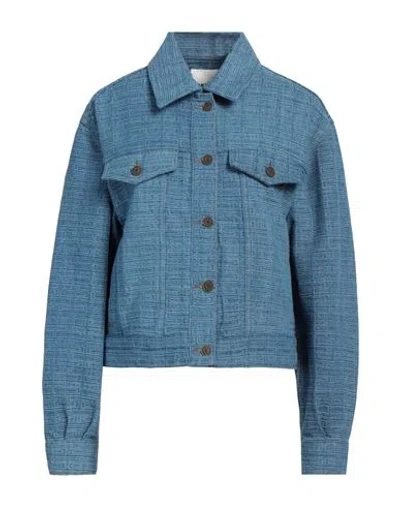 Sandro Woman Denim Outerwear Blue Size 4 Cotton