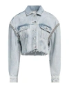 Sandro Crystal-embellished Cropped Denim Jacket In Blue