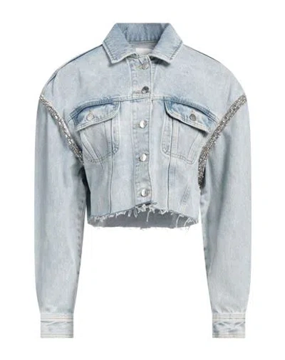 Sandro Crystal-embellished Cropped Denim Jacket In Blue