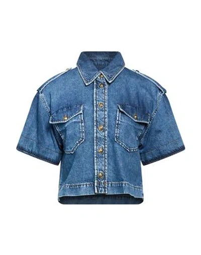 Sandro Woman Denim Shirt Blue Size 0 Cotton