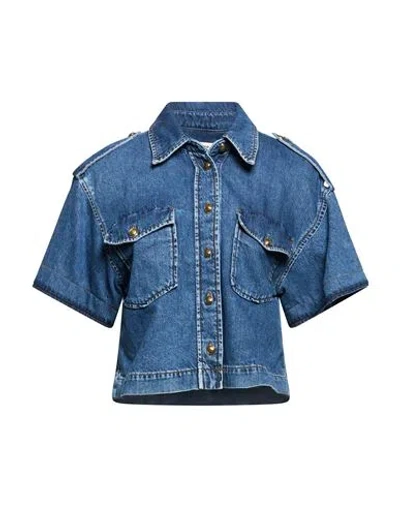 Sandro Woman Denim Shirt Blue Size 2 Cotton
