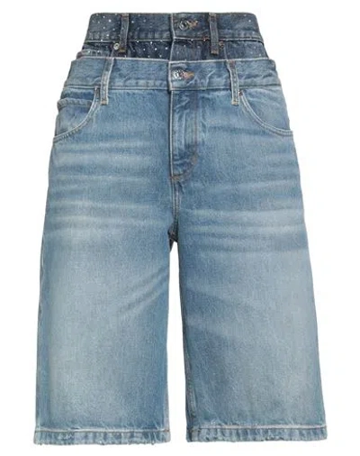 Sandro Layered Rhinestone-embellished Denim Shorts In Blue