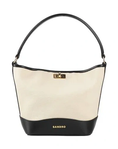Sandro Woman Handbag Beige Size - Cotton, Cowhide