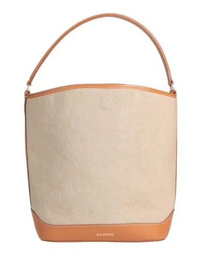 Sandro Woman Handbag Beige Size - Cotton, Cowhide