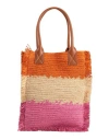 Sandro Woman Handbag Orange Size - Straw, Cow Leather In Orange