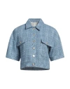 Sandro Short-sleeve Tweed Jacket In Blue