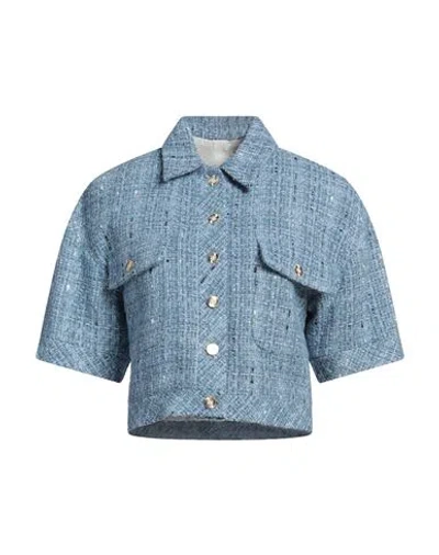 Sandro Short-sleeve Tweed Jacket In Blue
