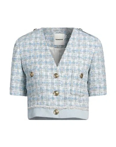 Sandro Woman Jacket Azure Size 8 Polyester, Acrylic, Metallic Fiber, Cotton In Blue