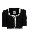 Sandro Ruffle-trimmed Cropped Tweed Jacket In Black