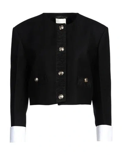 Sandro Woman Jacket Black Size 10 Wool, Cotton, Viscose