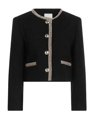 Sandro Woman Jacket Black Size 8 Cotton, Synthetic Fibers, Wool, Alpaca Wool, Polyamide