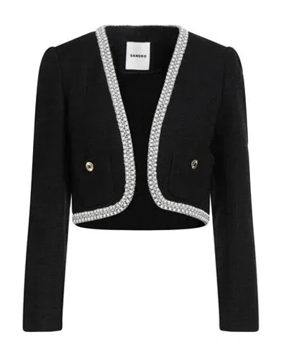 Sandro Woman Jacket Black Size 8 Cotton, Viscose, Acrylic, Polyamide