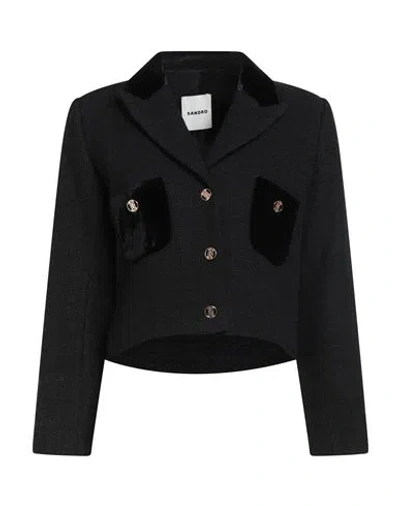 Sandro Woman Jacket Black Size 8 Cotton, Viscose, Acrylic, Polyamide, Polyester