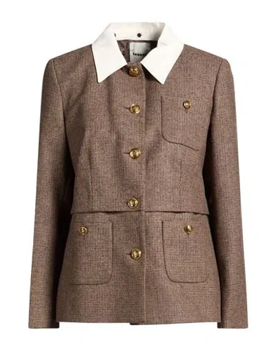 Sandro Woman Jacket Brown Size 2 Wool, Polyester, Elastane