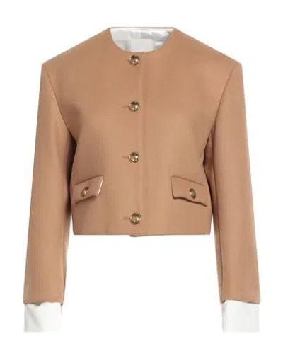 Sandro Woman Jacket Camel Size 10 Wool, Polyamide, Viscose In Brown