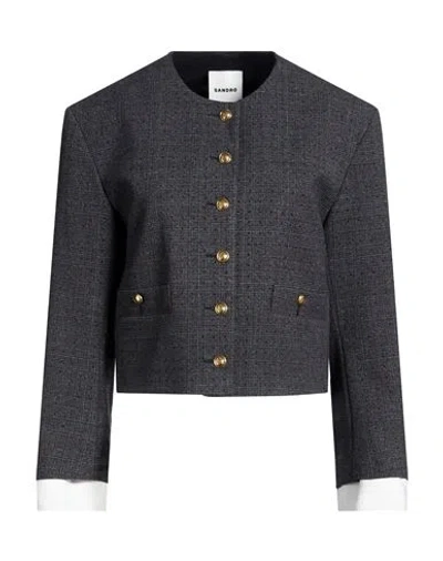 Sandro Woman Jacket Charcoal Size 8 Polyester, Viscose, Elastane In Black