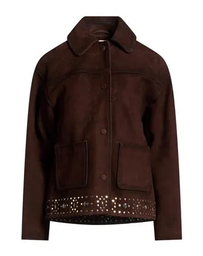 Sandro Woman Jacket Chocolate Brown Size 2 Lambskin