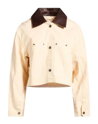 Sandro Woman Jacket Cream Size 2 Organic Cotton In White