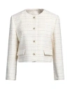 Sandro Woman Jacket Cream Size 4 Synthetic Fibers, Acrylic, Metallic Fiber, Cotton, Wool In White