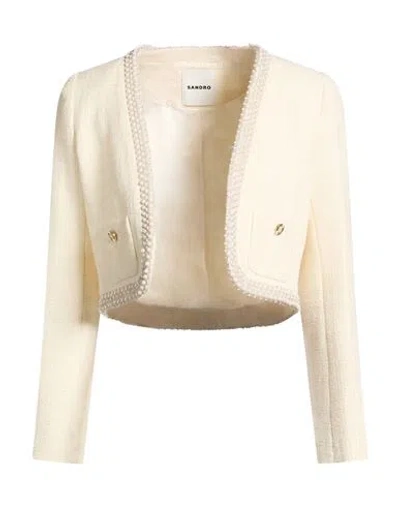 Sandro Woman Jacket Cream Size 8 Cotton, Viscose, Acrylic, Polyamide In White
