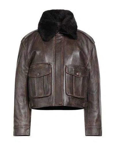 Sandro Woman Jacket Dark Brown Size 10 Lambskin