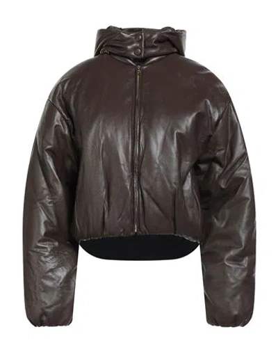 Sandro Woman Jacket Dark Brown Size 10 Lambskin