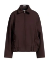 Sandro Woman Jacket Dark Brown Size 6 Polyester, Virgin Wool, Elastane In Brown