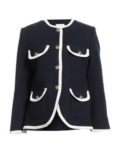 Sandro Woman Jacket Midnight Blue Size 10 Cotton, Wool, Synthetic Fibers, Acrylic, Viscose In Black