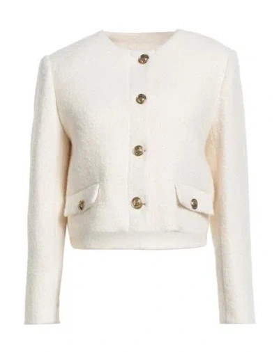 Sandro Woman Jacket Off White Size 10 Cotton, Wool, Polyester, Acrylic, Polyamide In Neutral