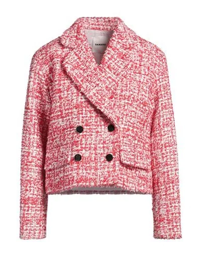 SANDRO SANDRO WOMAN JACKET RED SIZE 10 POLYESTER, COTTON, METALLIC FIBER, VISCOSE