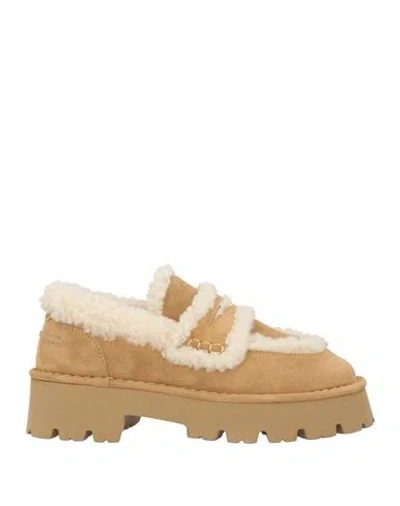 Sandro Woman Loafers Beige Size 6.5 Leather, Textile Fibers In Brown