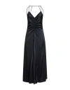 Sandro Midi Ruched Spaghetti Strap Dress In Black Polyester In Blue