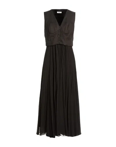 Sandro Woman Midi Dress Black Size 8 Polyester, Linen, Cotton, Elastane