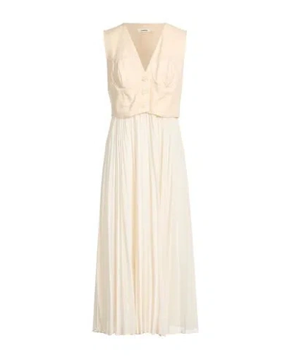 Sandro Woman Midi Dress Cream Size 10 Polyester, Linen, Cotton, Elastane In White