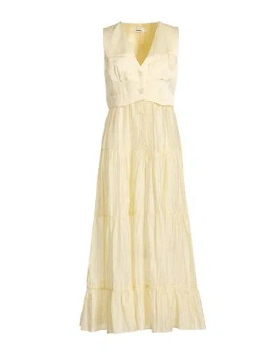 Sandro Woman Midi Dress Pastel Yellow Size 10 Linen, Polyester, Viscose