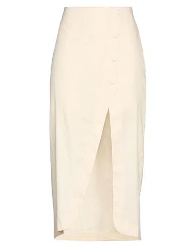 Sandro Woman Midi Skirt Cream Size 10 Linen, Cotton, Elastane In Neutral