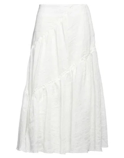 Sandro Woman Midi Skirt White Size 10 Linen, Polyester