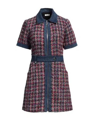 Sandro Denim-trimmed Tweed Mini Dress In Pink